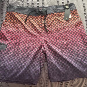 Ocean Current Checkered Swim Shorts - Black, Orange, Purple